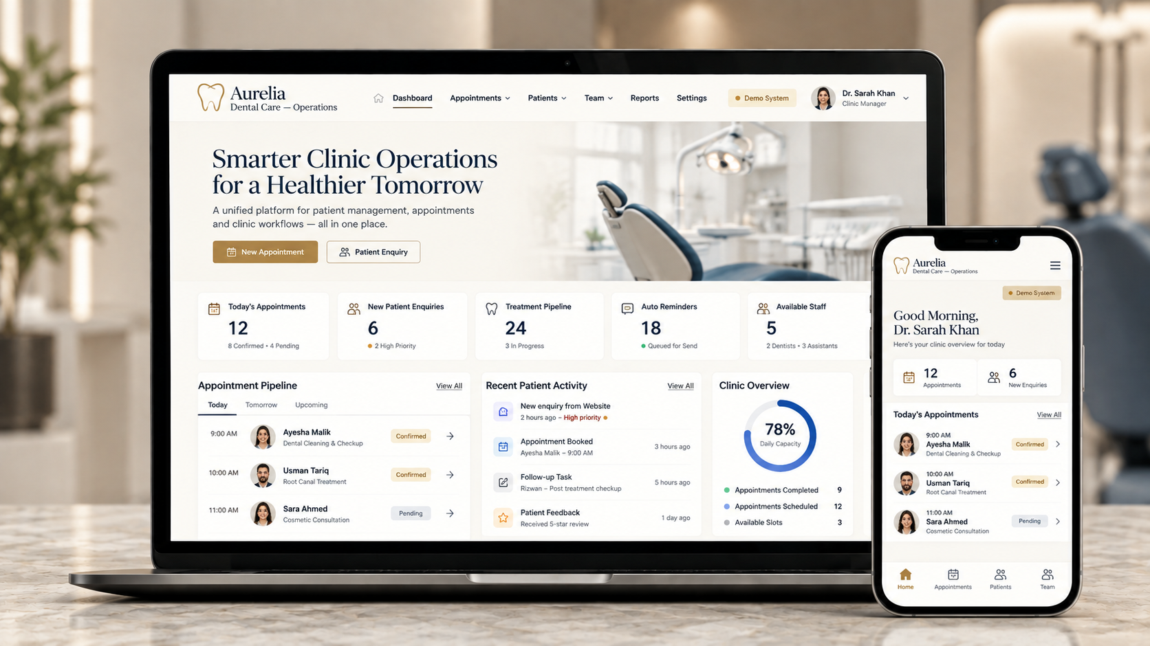 Dental Clinic Automation — CRM and workflow mockup